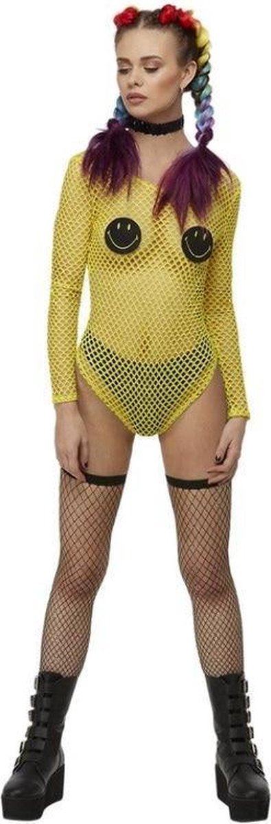 Smiley Rave Bodysuit Vrouw | Small | Carnaval kostuum | Verkleedkleding